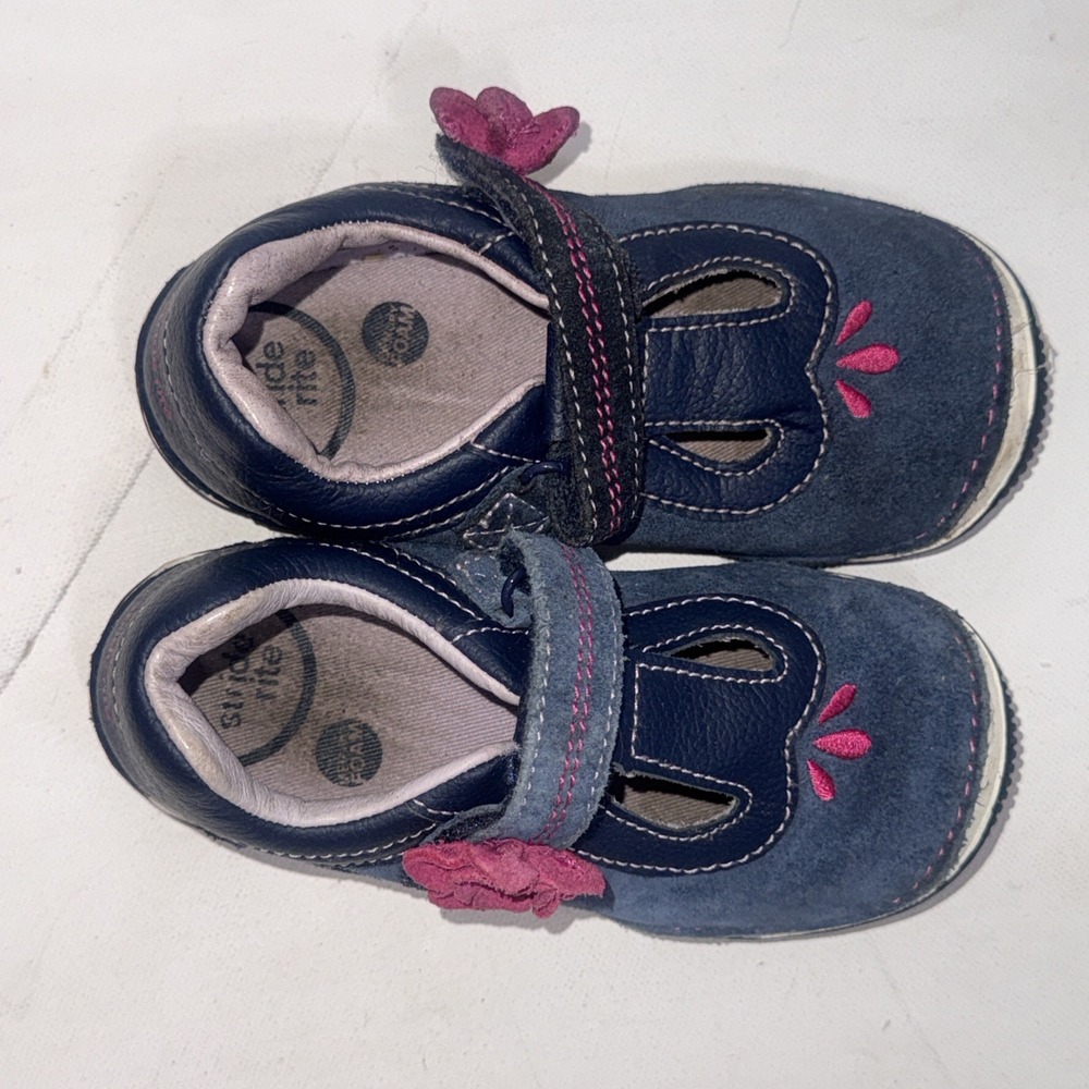 Stride Rite SRT Teagan Navy Blue Leather Mary Jane Shoes Toddler Girls Size 8.5 - Picture 2 of 8